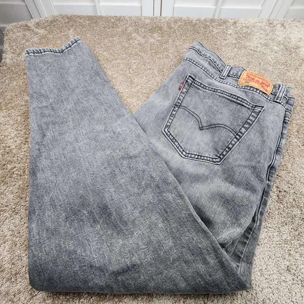 Levi's 502 Regular Taper Fit Jeans Men's W45‎ L32 Gray Wash Denim Pants